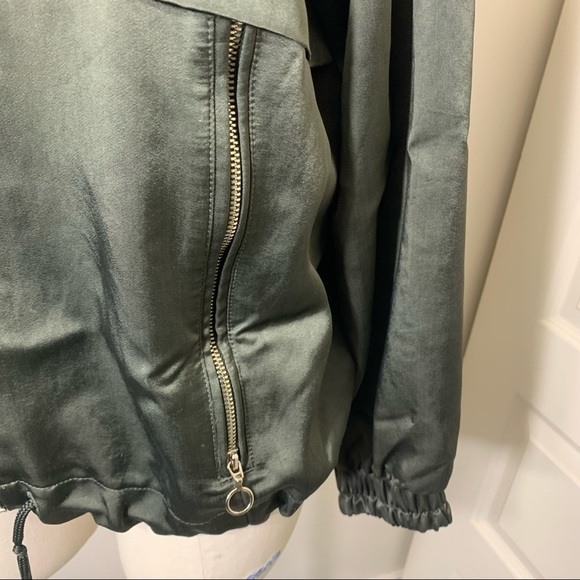 Zara Satin Bomber Jacket Green Hooded Zip Up Green Sz M Relaxed Fit Y2K - Picture 9 of 15